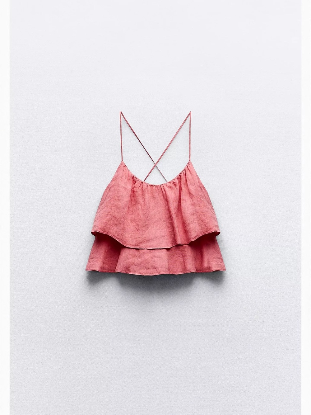 Zara Coral Pink Tiered Ruffle Cami with Cross Back